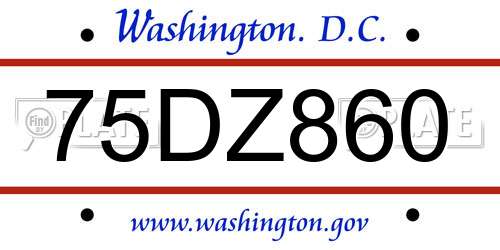 75DZ860 District Of Columbia License Plate