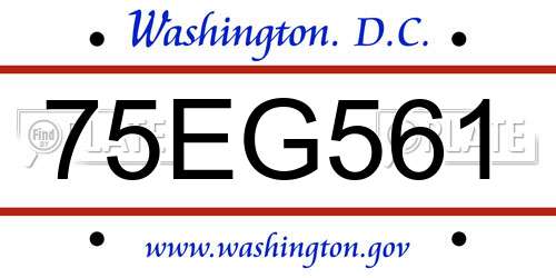 75EG561 District Of Columbia License Plate