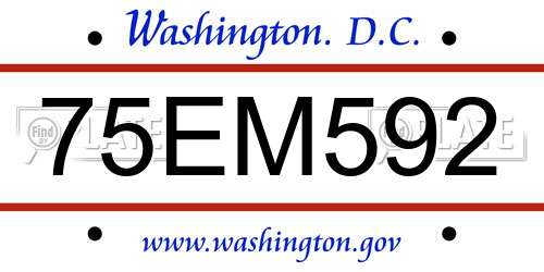 75EM592 District Of Columbia License Plate