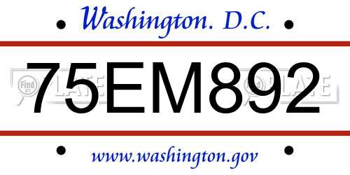 75EM892 District Of Columbia License Plate