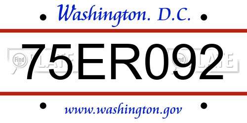 75ER092 District Of Columbia License Plate