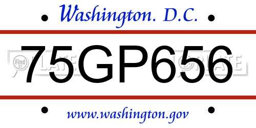 75GP656 District Of Columbia License Plate