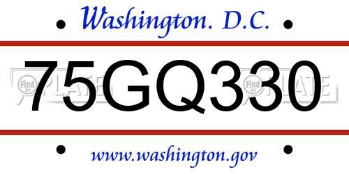 75GQ330 District Of Columbia License Plate