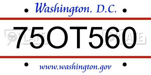 75OT560 District Of Columbia License Plate