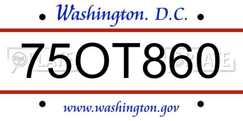 75OT860 District Of Columbia License Plate