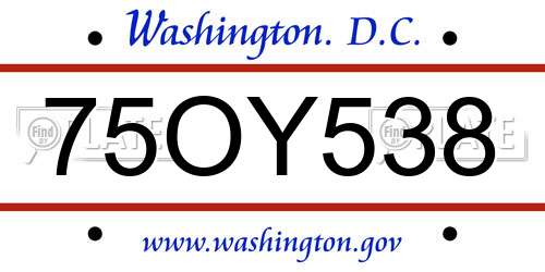 75OY538 District Of Columbia License Plate