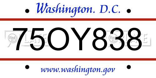 75OY838 District Of Columbia License Plate