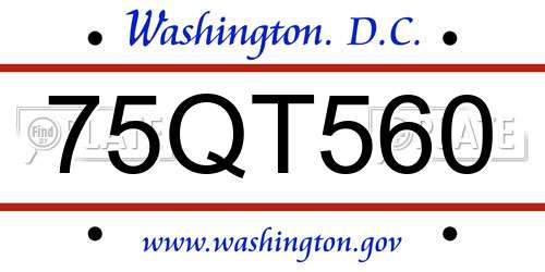 75QT560 District Of Columbia License Plate