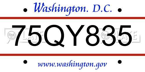 75QY835 District Of Columbia License Plate