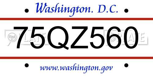 75QZ560 District Of Columbia License Plate