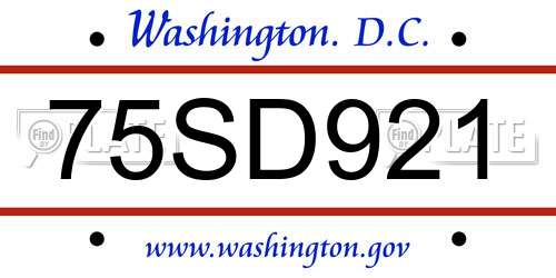 75SD921 District Of Columbia License Plate