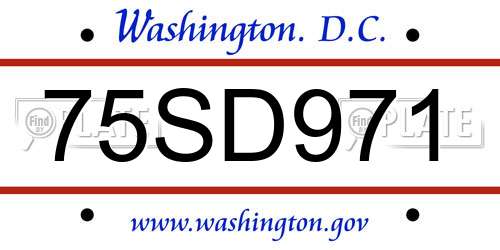75SD971 District Of Columbia License Plate