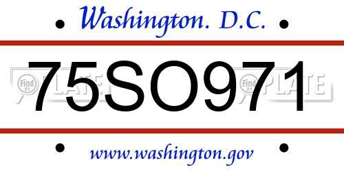 75SO971 District Of Columbia License Plate