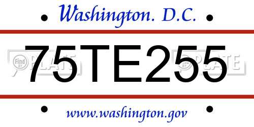 75TE255 District Of Columbia License Plate