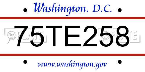 75TE258 District Of Columbia License Plate