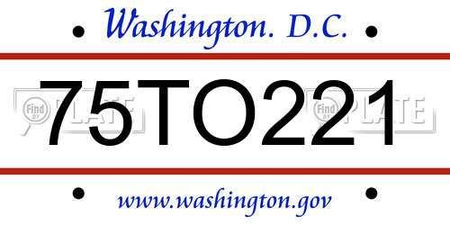 75TO221 District Of Columbia License Plate