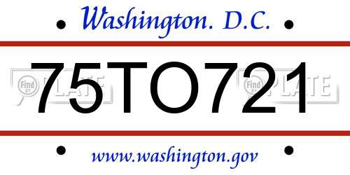 75TO721 District Of Columbia License Plate