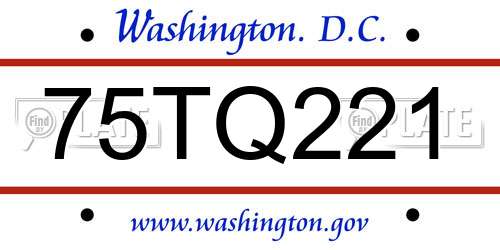 75TQ221 District Of Columbia License Plate