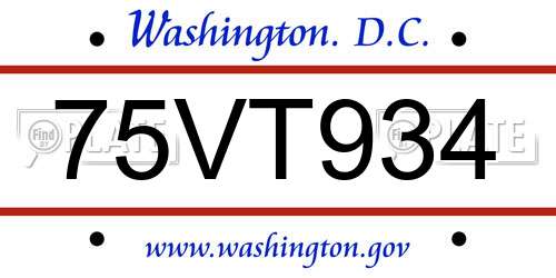 75VT934 District Of Columbia License Plate