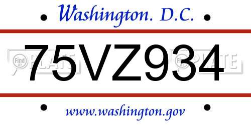 75VZ934 District Of Columbia License Plate