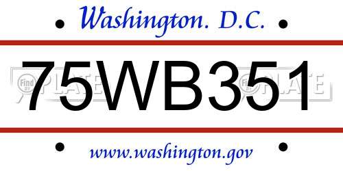 75WB351 District Of Columbia License Plate