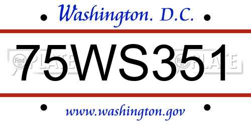 75WS351 District Of Columbia License Plate