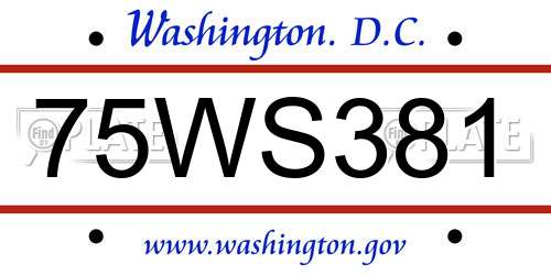 75WS381 District Of Columbia License Plate