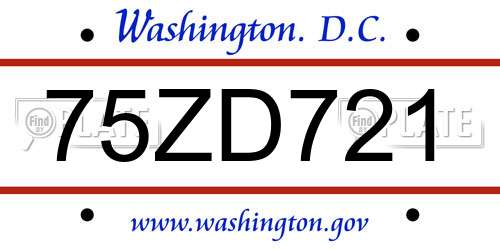 75ZD721 District Of Columbia License Plate