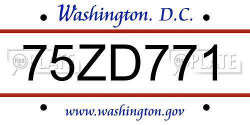 75ZD771 District Of Columbia License Plate