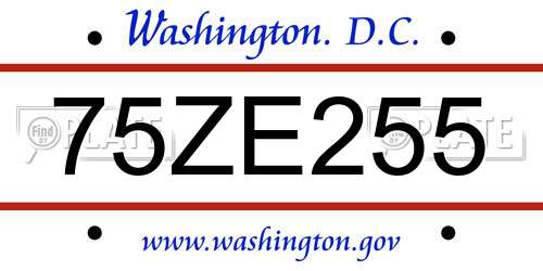 75ZE255 District Of Columbia License Plate