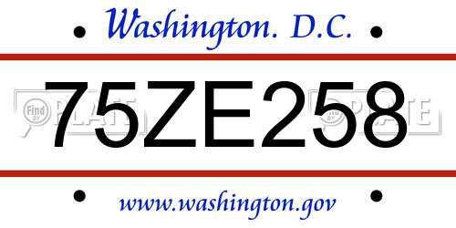 75ZE258 District Of Columbia License Plate