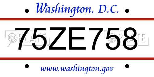 75ZE758 District Of Columbia License Plate