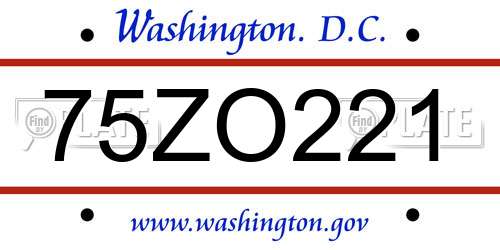 75ZO221 District Of Columbia License Plate