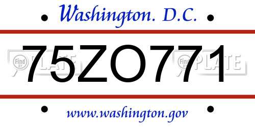 75ZO771 District Of Columbia License Plate