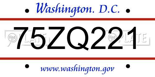 75ZQ221 District Of Columbia License Plate
