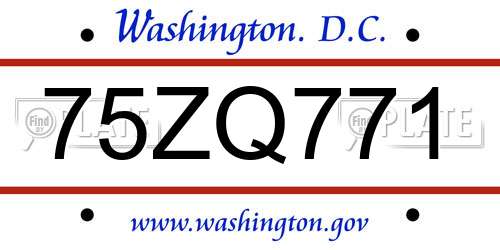 75ZQ771 District Of Columbia License Plate
