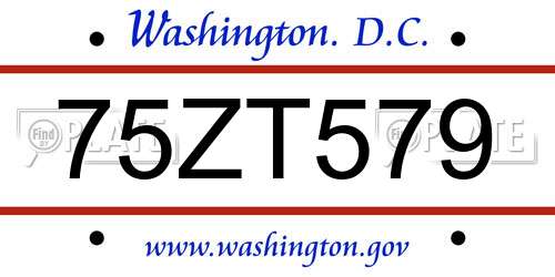 75ZT579 District Of Columbia License Plate