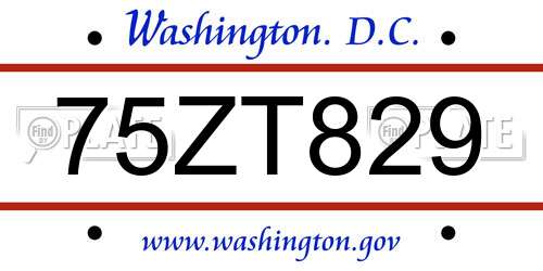 75ZT829 District Of Columbia License Plate