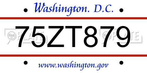 75ZT879 District Of Columbia License Plate