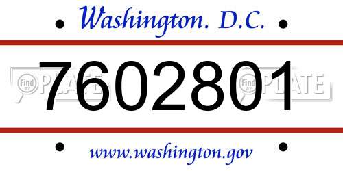 7602801 District Of Columbia License Plate