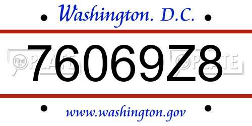 76069Z8 District Of Columbia License Plate