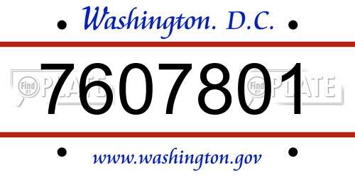 7607801 District Of Columbia License Plate