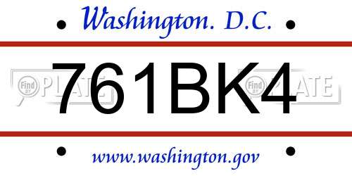 761BK4 District Of Columbia License Plate
