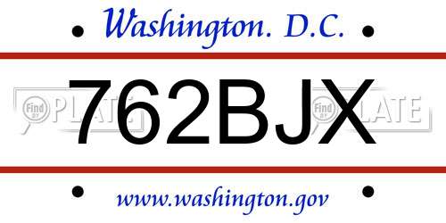 762BJX District Of Columbia License Plate
