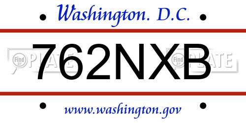 762NXB District Of Columbia License Plate