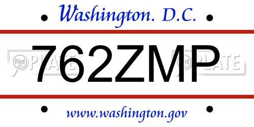 762ZMP District Of Columbia License Plate