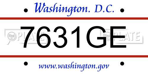 7631GE District Of Columbia License Plate