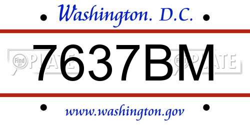 7637BM District Of Columbia License Plate