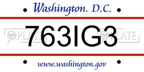 763IG3 District Of Columbia License Plate