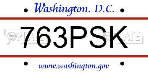 763PSK District Of Columbia License Plate